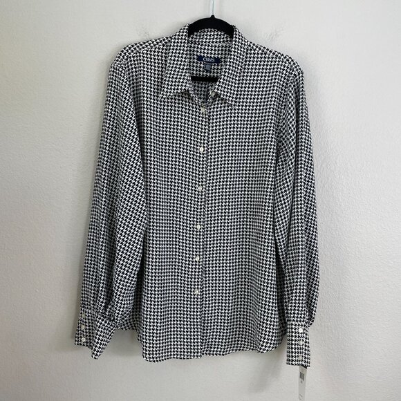 NEW $60 Chaps Womens Plus XXL Houndstooth Long Sleeve Blouse Shirt Top - Picture 1 of 9